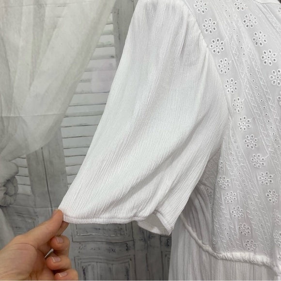 Nurture Westbound Size 2X White V-Neck Tiered Maxi Dress Short Sleeve Drawstring - Picture 11 of 14